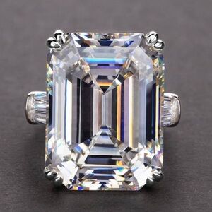 925 Sterling Silver Emerald Cut Sim Diamond Ring Large Carat Wedding Engagement